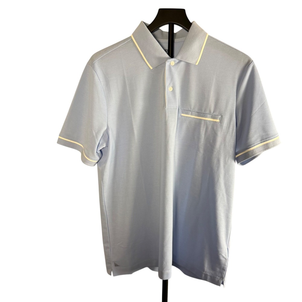 UNTUCKit Mens Light Blue Pique Knit Short Sleeve Polo Shirt Medium Stretch Pocke